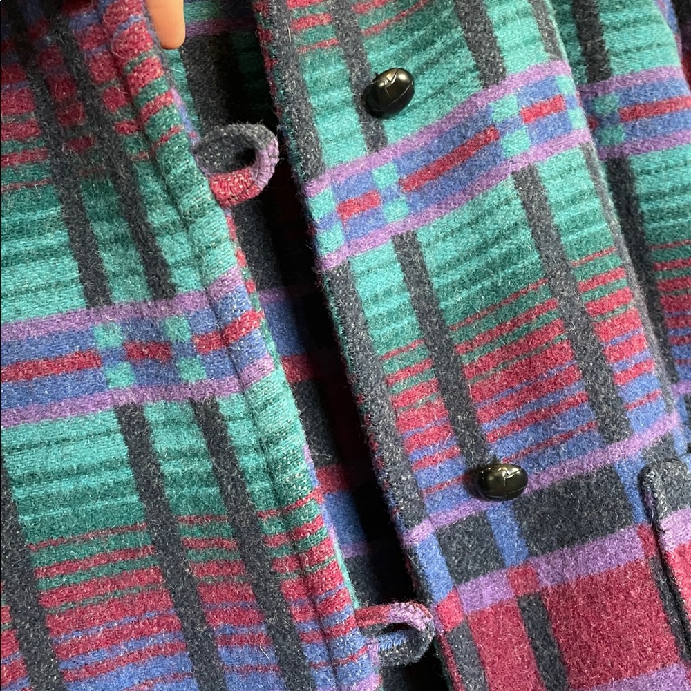 VTG 80s L.L.Bean wool blend stadium blanket Aztec coat Southwestern plaid pocket - Picture 12 of 12